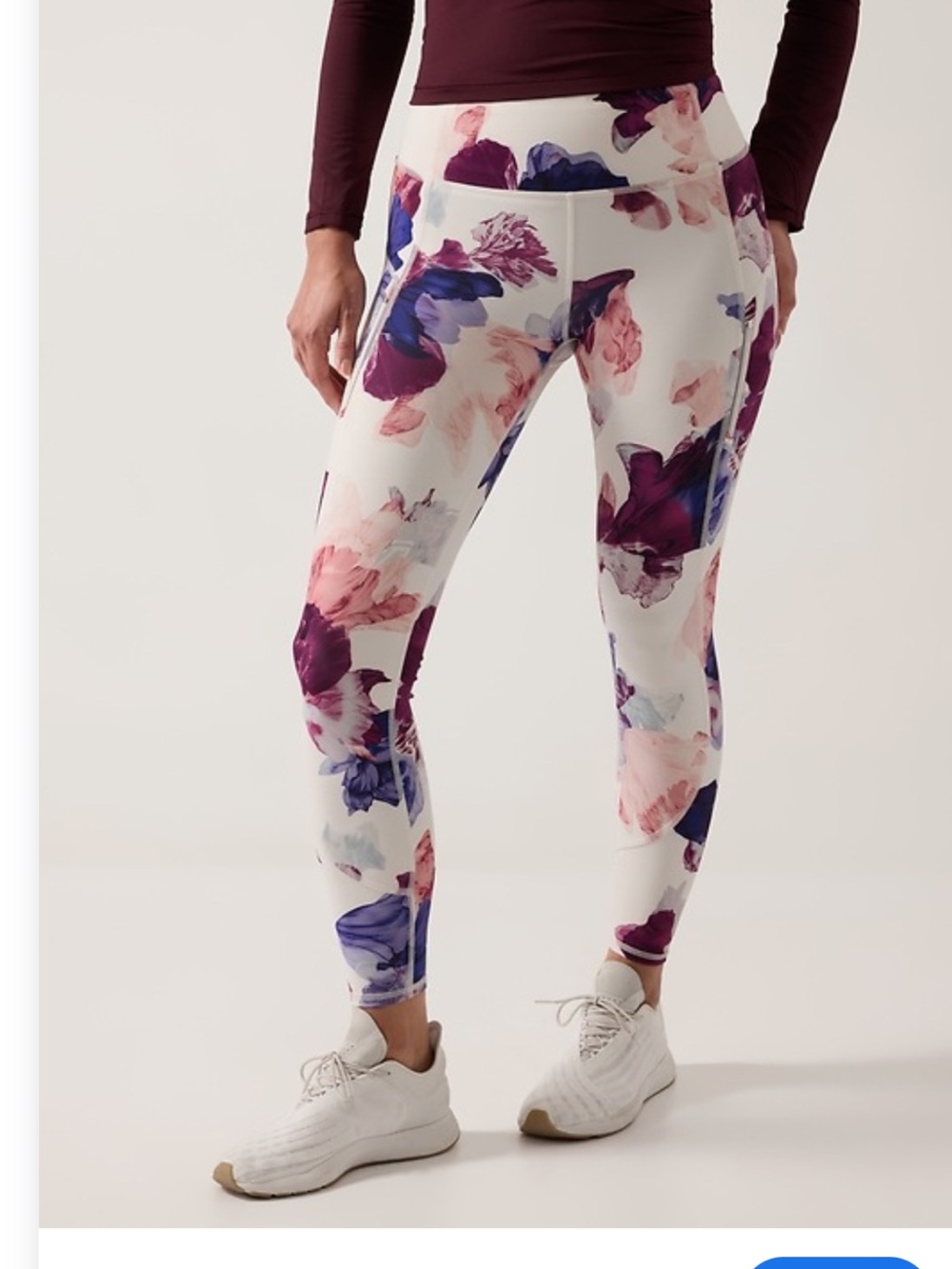 Athleta M Floral Print High-Waist Leggings in White and Purple